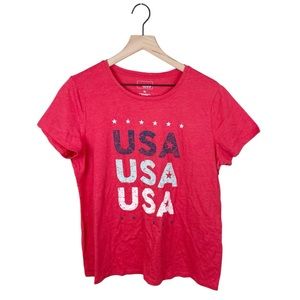 Sonoma Women's Red USA Print Short Sleeve T-Shirt American Patriotic Size XL